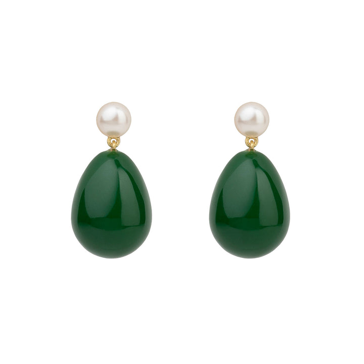 Green Mini Drop Gold Plated Earrings