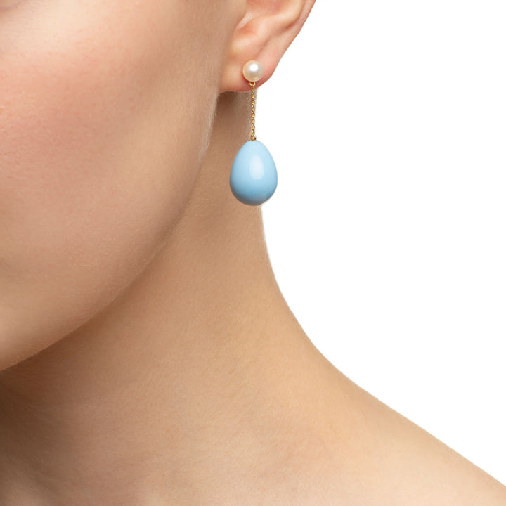 Blue Mini Pearl Drop Gold Plated Earrings