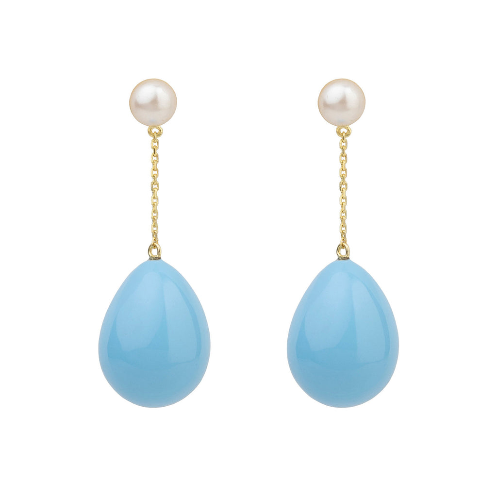 Blue Mini Pearl Drop Gold Plated Earrings