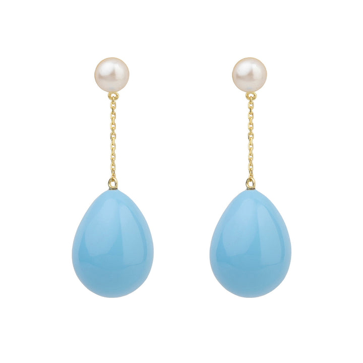 Blue Mini Pearl Drop Gold Plated Earrings