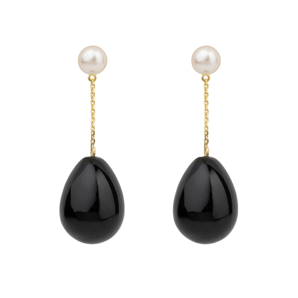 Black Mini Pearl Drop Gold Plated Earrings