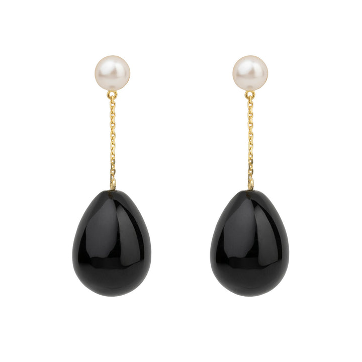 Black Mini Pearl Drop Gold Plated Earrings
