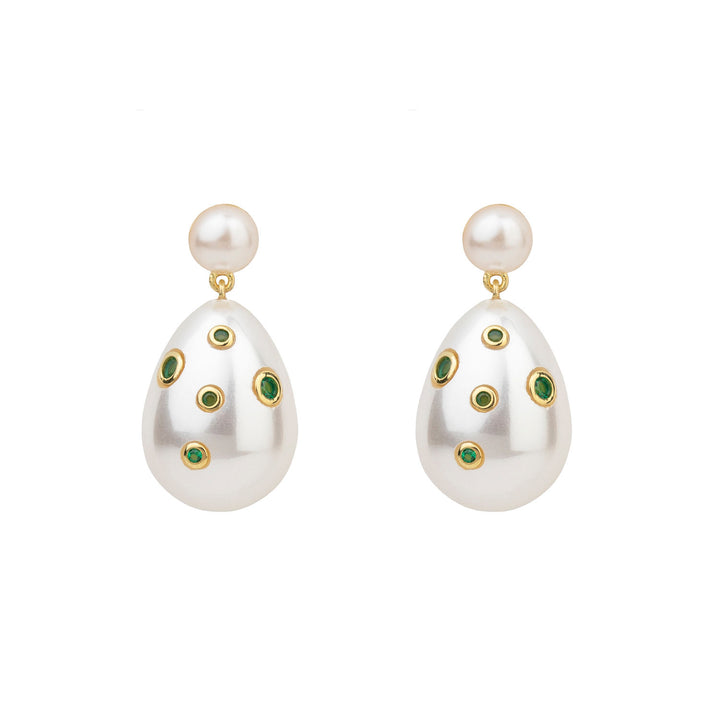 Green Mini Drop Gold Plated Earrings