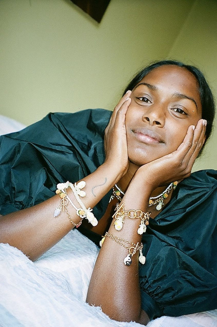 Orange Bracelet Orange and White Beads