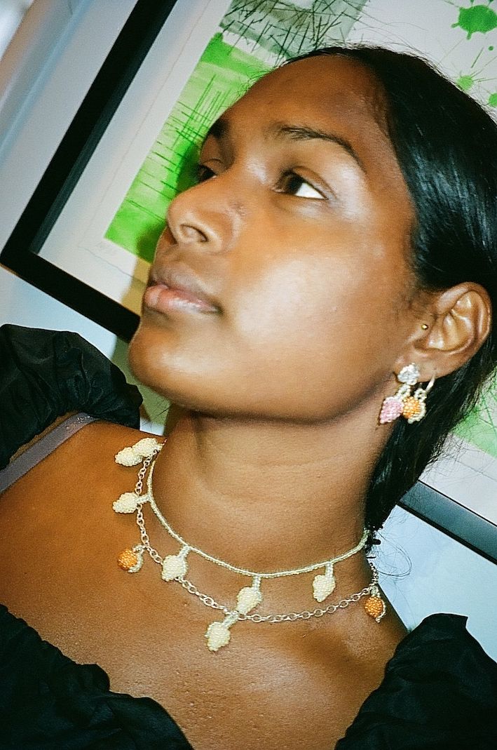 Medium Chunky Oranges Necklace Gold Plated, Yellow and Orange Beads