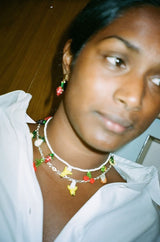 Tiny Blob Strawberry Earring Gold Plated, Red Beads