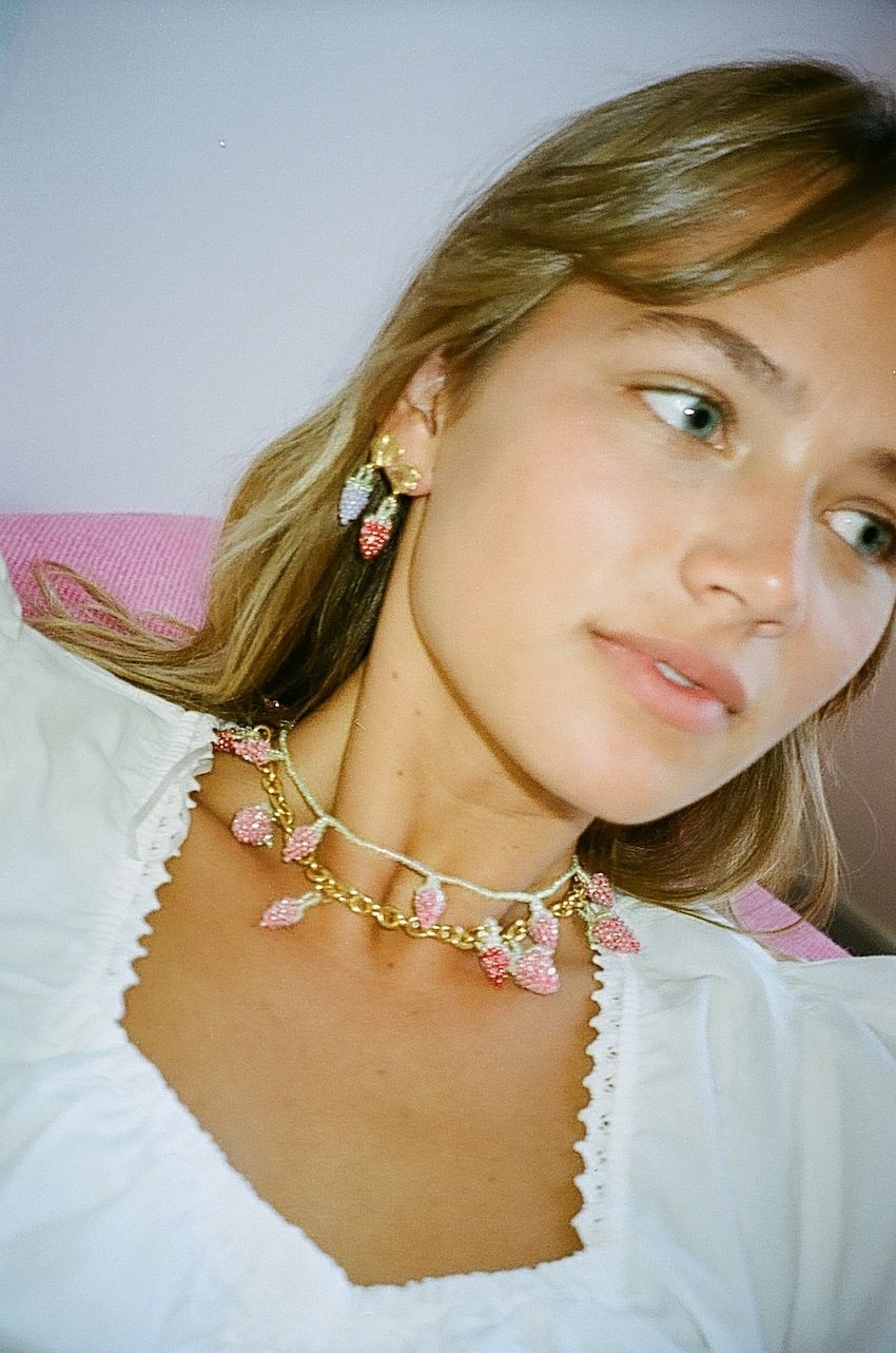 Pale Strawberry Necklace Pink and Red Beads