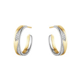 Large Fusion 18K Gold & White Gold Earrings w. Diamonds 0.21 ct