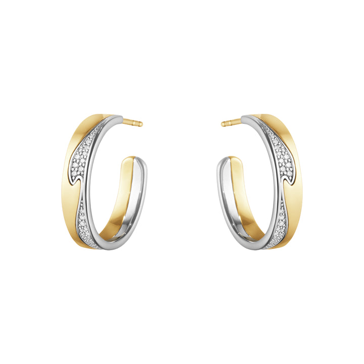 Large Fusion 18K Gold & White Gold Earrings w. Diamonds 0.21 ct