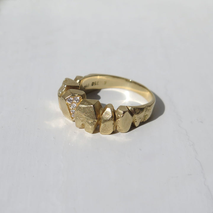Chunky Nugget Ring Gold, White Diamonds