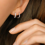 Rock Classic Small 18K Gold Hoop w. Grey Diamonds