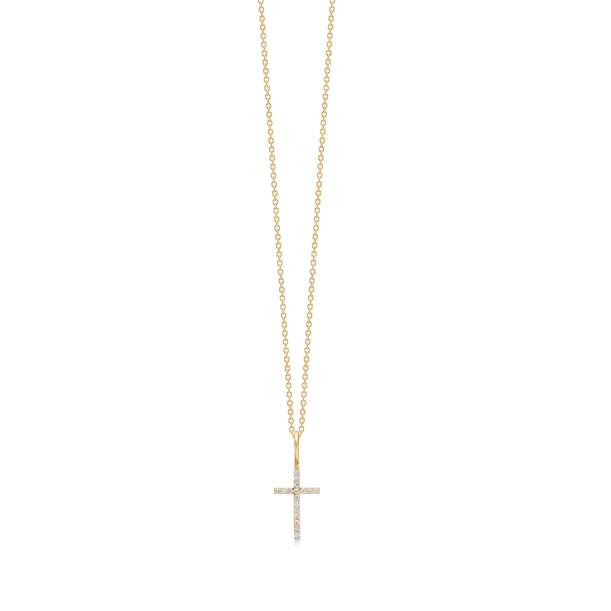 Rock Classic Cross 18K Gold Pendant w. Diamonds