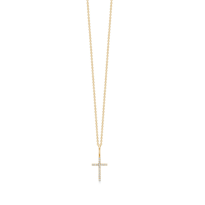 Rock Classic Cross 18K Gold Pendant w. Diamonds