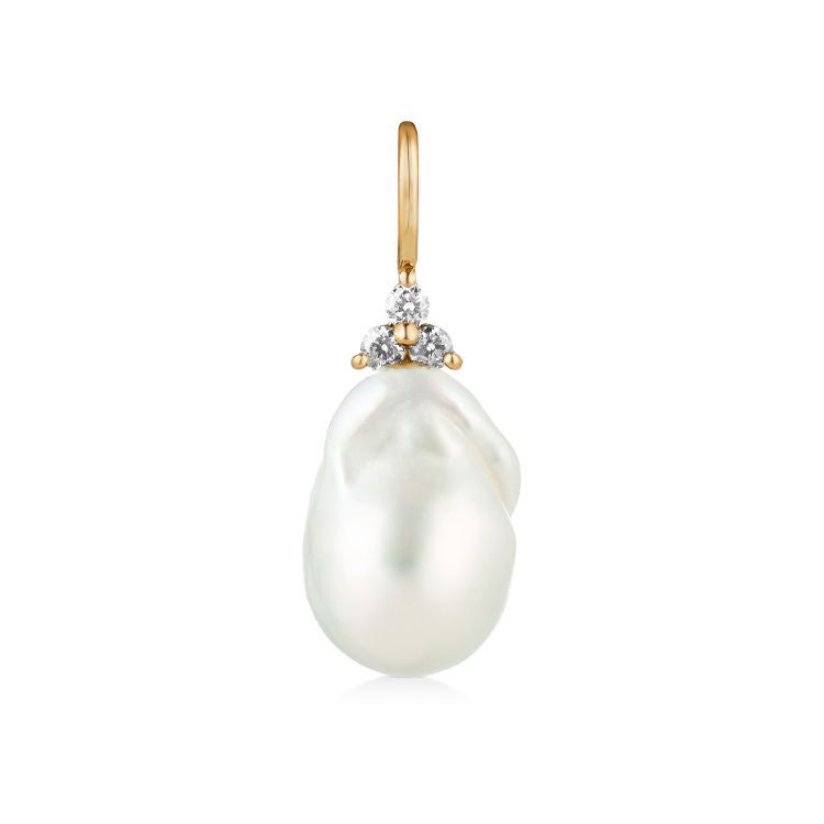 Fryd Baroque 18K Gold Pendant small w. Diamonds & Pearl