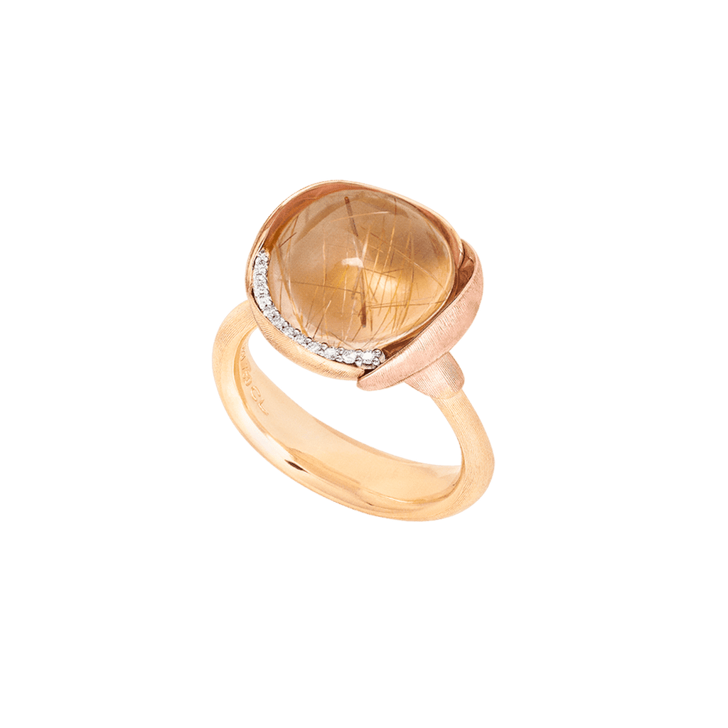 Lotus 3 18K Gold Ring w. Quartz & Diamonds