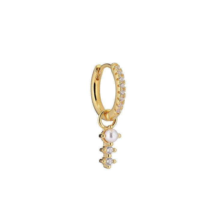 Charm 18K Gold Plated Huggie w. White Pearl & White Zirconia