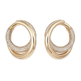 Infinity Loop Big Half Pavé 18K Gold Hoops w. Diamonds