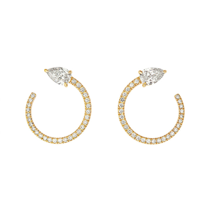 Drop Moon 18K Gold Earrings w. Diamonds