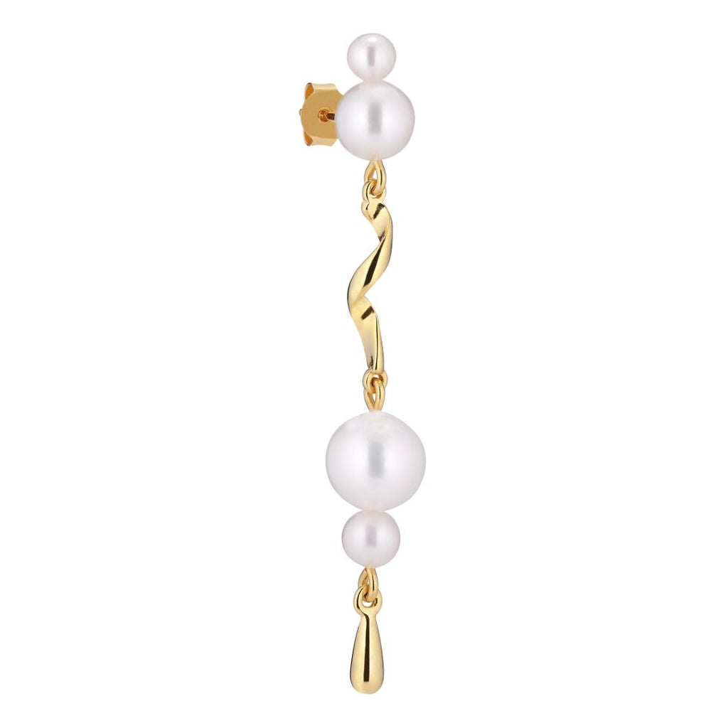 Pirouette Small 18K Forgyldt Ørestik m. Hvide Perler