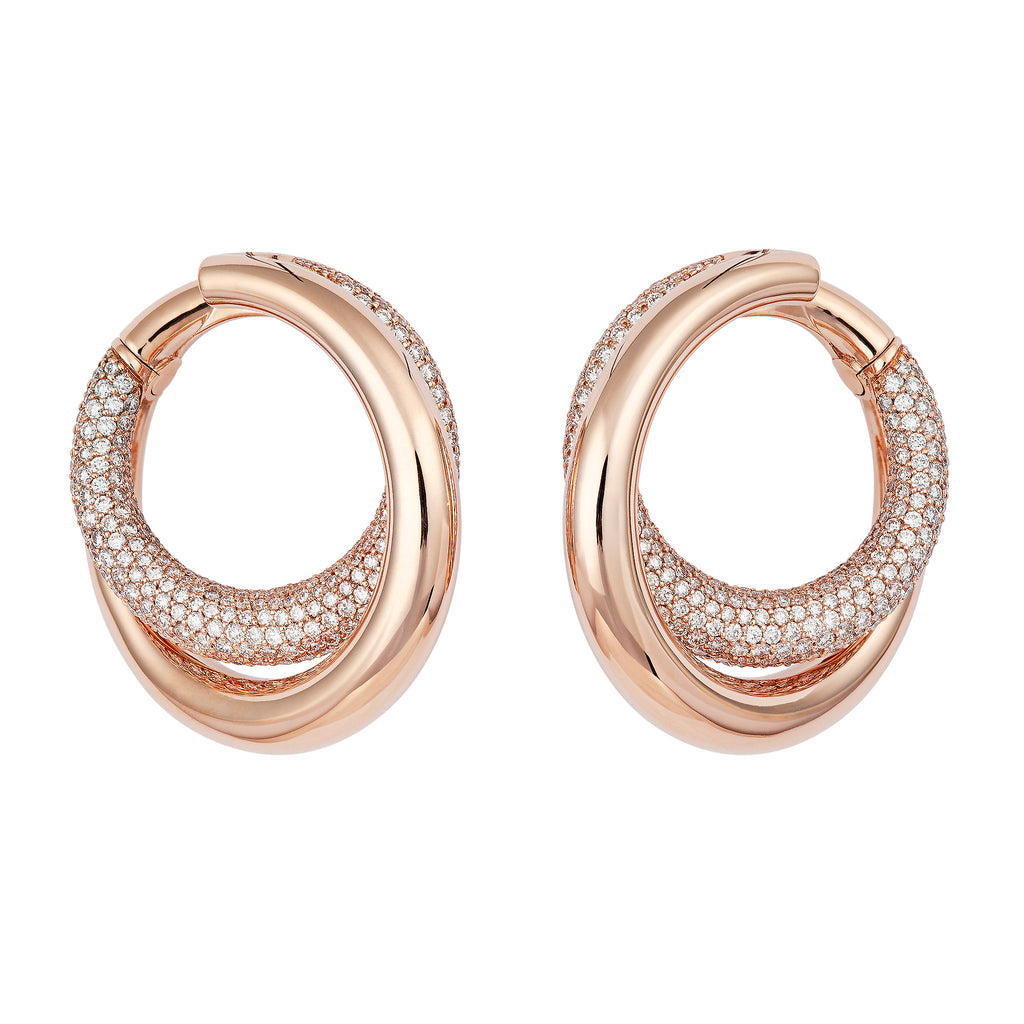 Infinity Loop Big Half Pavé 18K Rosegold Hoops w. Diamonds