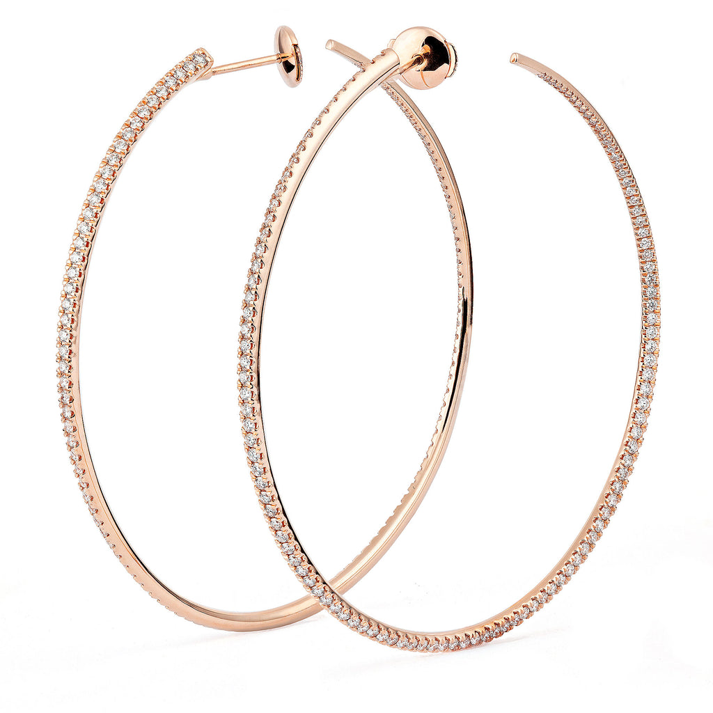 Twisted 60 mm 18K Rosegold Creoles w. Diamonds