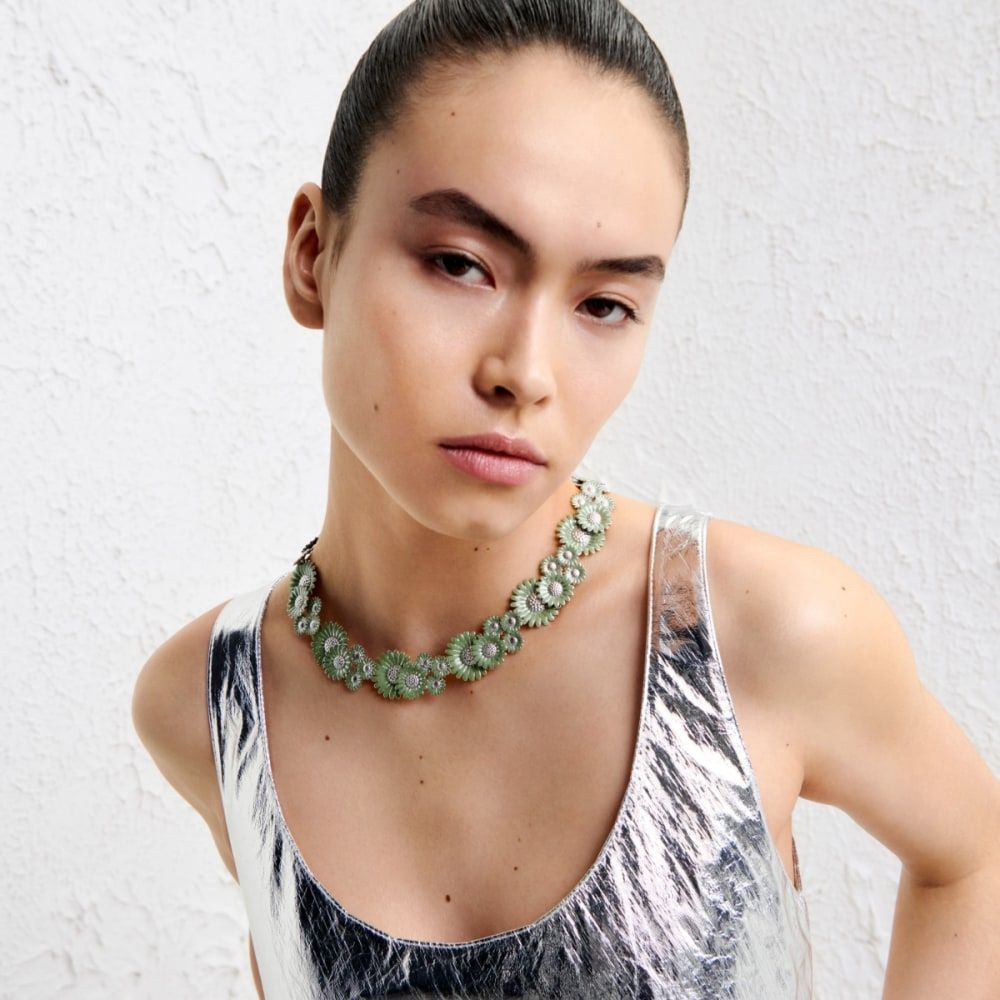 Daisy x Stine Goya Stor Grøn Sølv Halskæde
