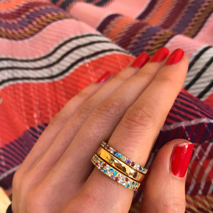 Corte Due Gold Plated Ring w. Blue, White, Yellow, Purple & Pink Zirconias