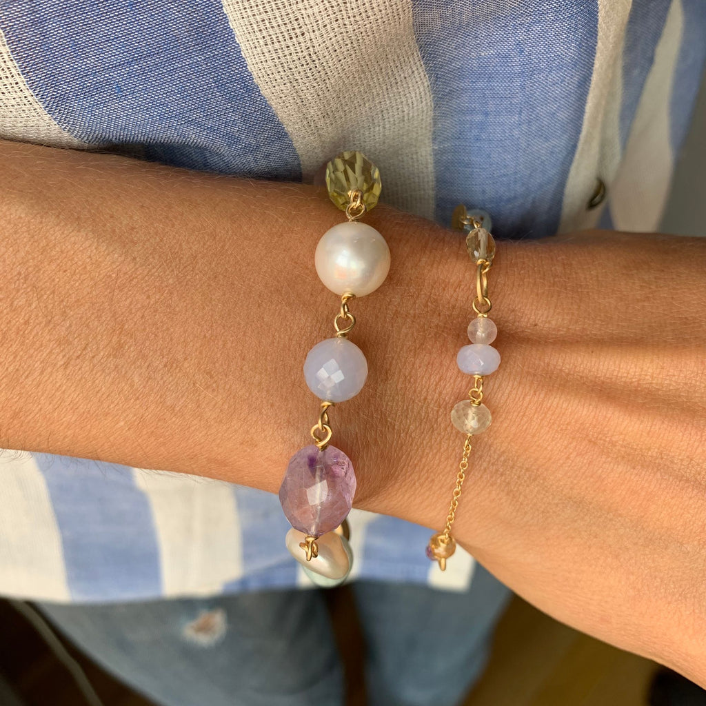 Piccolo Northern Light Limited Edition 18K Gold Bracelet w. Amethyst, Quartz & Pearl