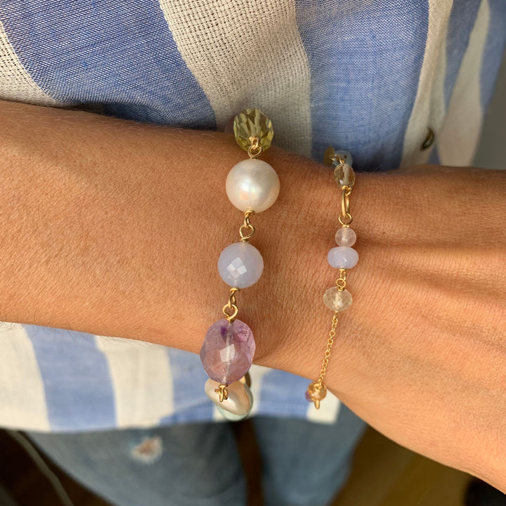 Piccolo Northern Light Limited Edition 18K Guld Armbånd m. Ametyst, Kvarts & Perle