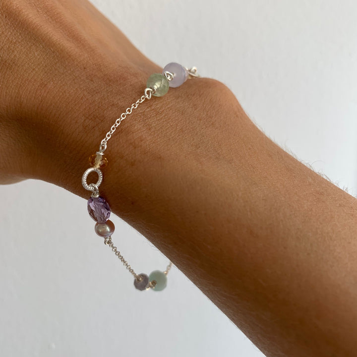 Piccolo Armband aus Silber I Aquamarin, Chalcedon, Citrin und Quartz