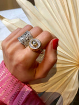 Large Lace Pavé 18K Whitegold Ring w. Diamonds