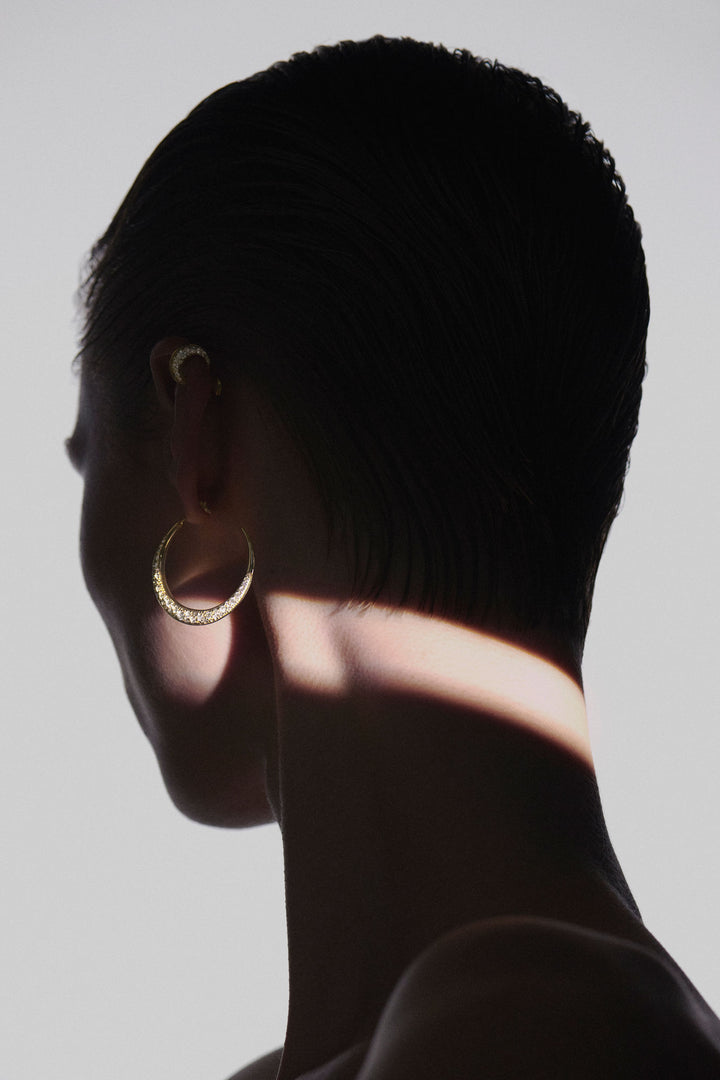 Large Double Pave 18K Gold Hoop w. Diamonds