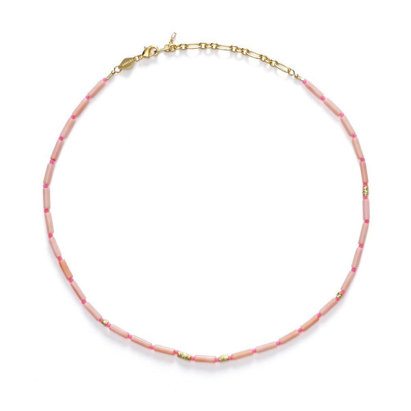 Malibu Pink-a-boo Gold Plated Necklace w. Pink/Rose Beads