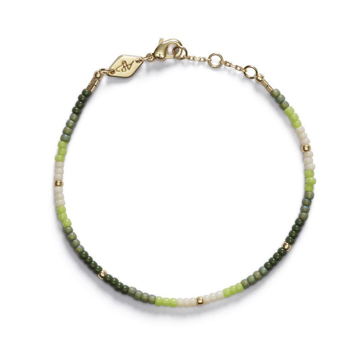 Tie-Dye Forgyldt Armbånd m. Grønne Glasperler