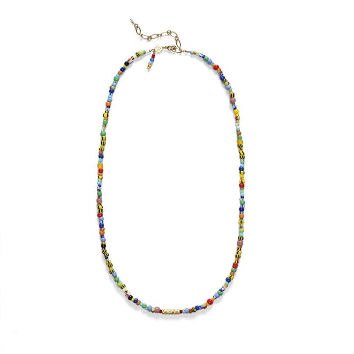 Wavy Gold Plated Necklace w. Mixed coloured Beads
