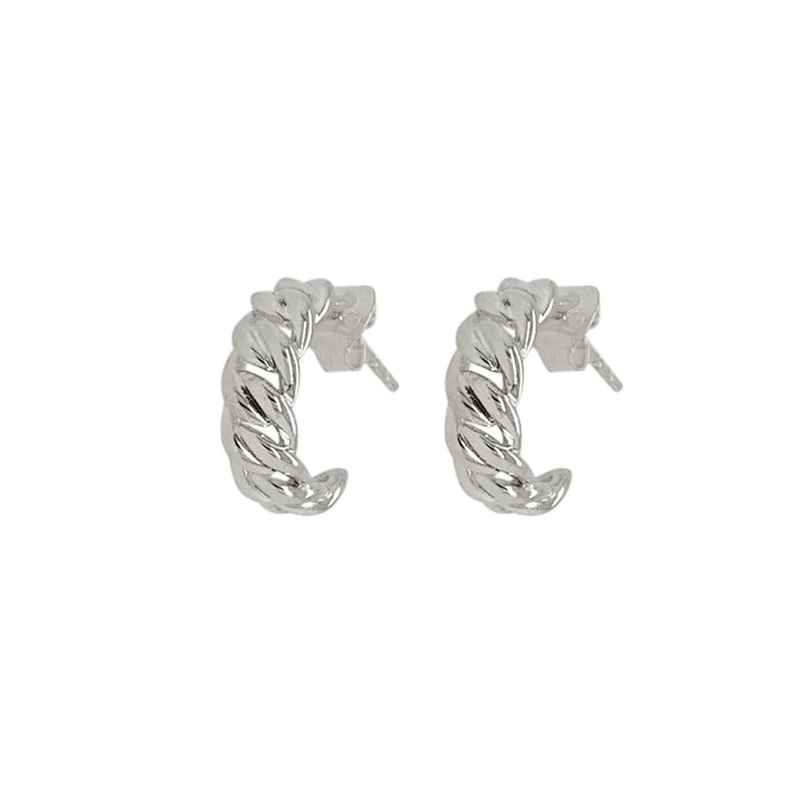 Curb Small Polished Silver Hoops