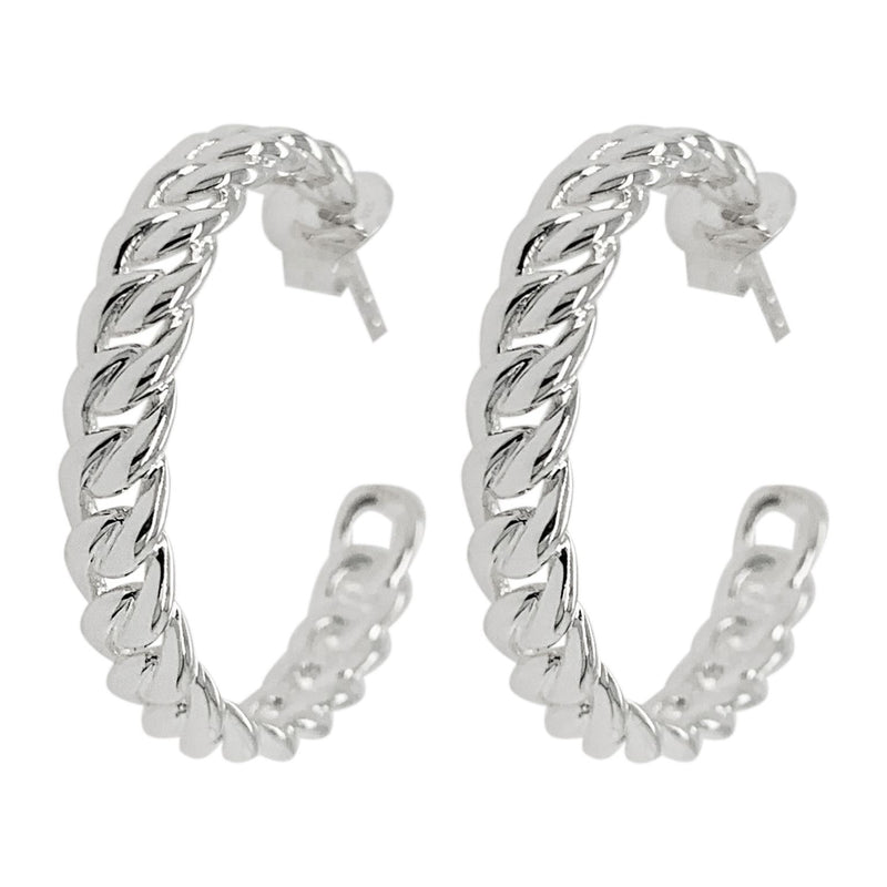 Curb Large Polished Silver Hoops