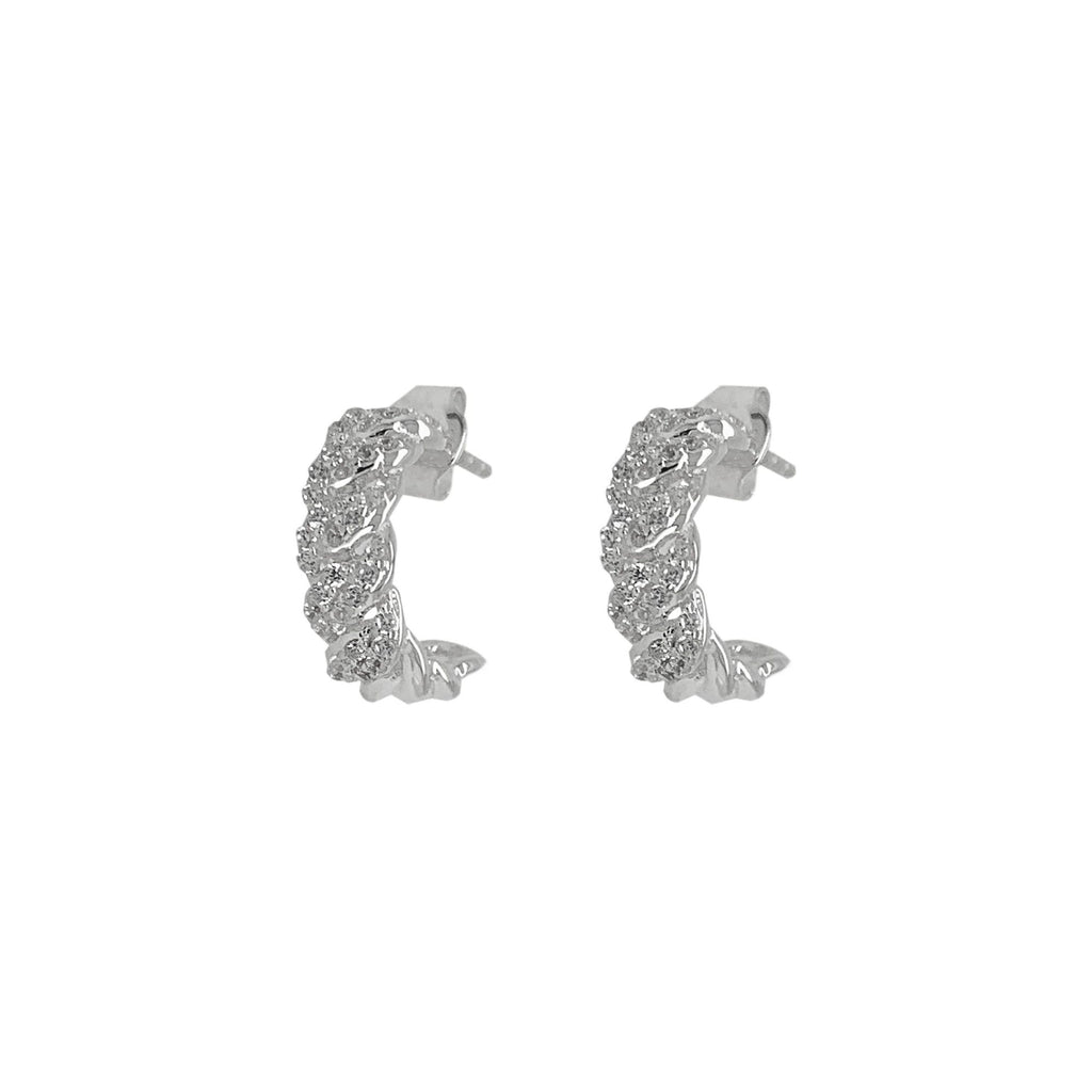 Curb Small Silver Hoops w. Zirconia
