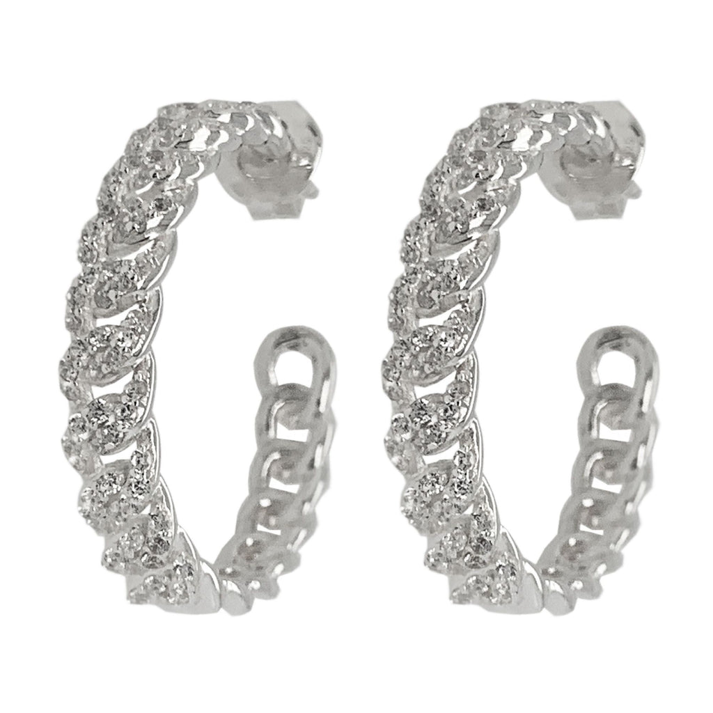Curb Hoops Large aus Silber mit Zirkon