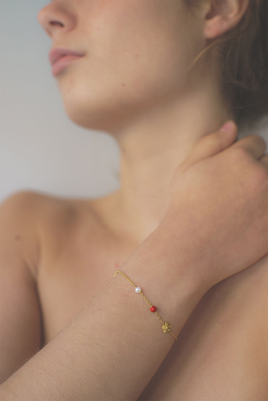 Sakura Forgyldt Armbånd m. Perle & Koral