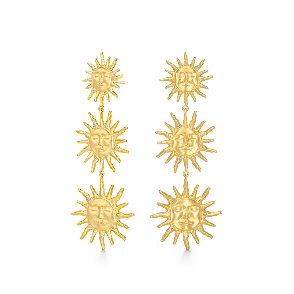 Three Suns Gold Plated Earrings