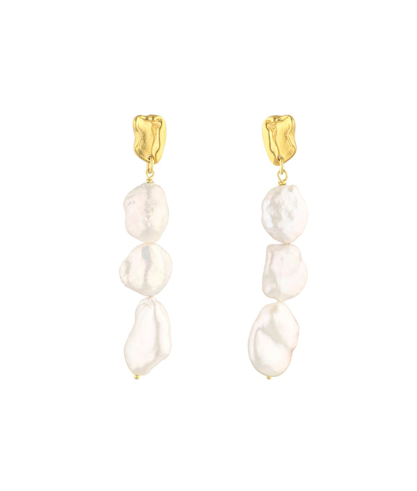 Triple Pearl Drops Gold Plated Earrings w. Pearls