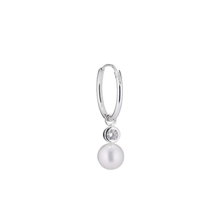 Bubble Silver Hoop w. White Pearl & Zirconia