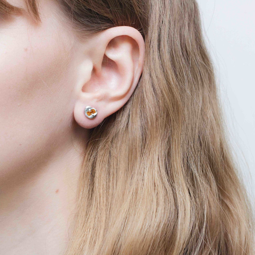 Connected Silver Earrings w. Orange Zirconias