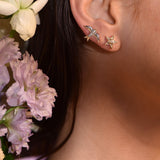 Swallow Bird 14K Gold Studs w. Diamonds