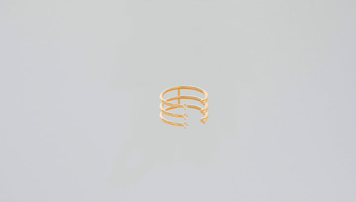 Three Jewels Open 14K Gold, Whitegold or Rosegold Ring w. Diamonds
