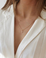 Rock Small Cross 18K Gold Pendant w. Diamonds