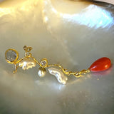 Filuka 18 & 22K Gold Earring w. Coral, Diamonds & Pearls