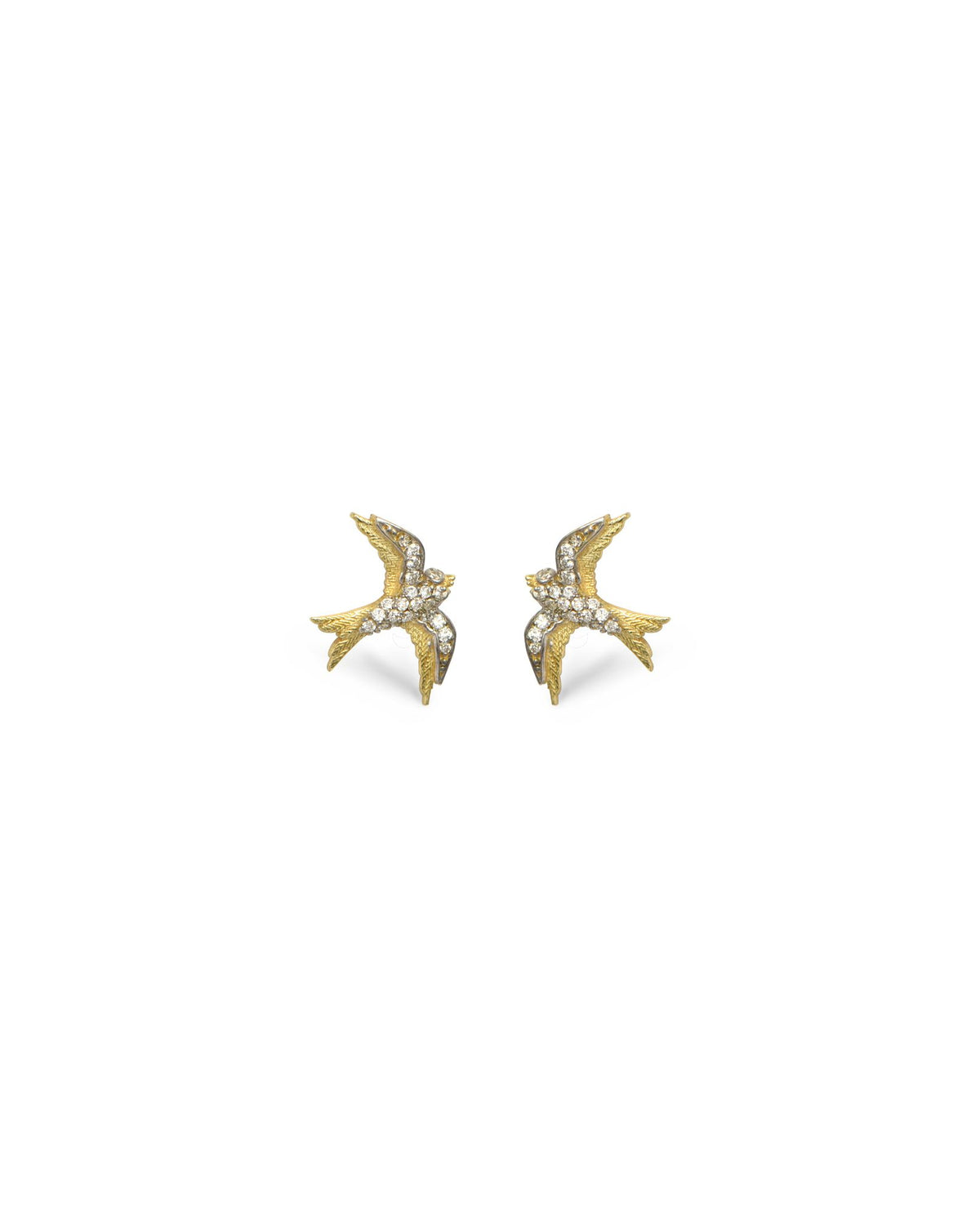 Swallow Bird 14K Gold Studs w. Diamonds