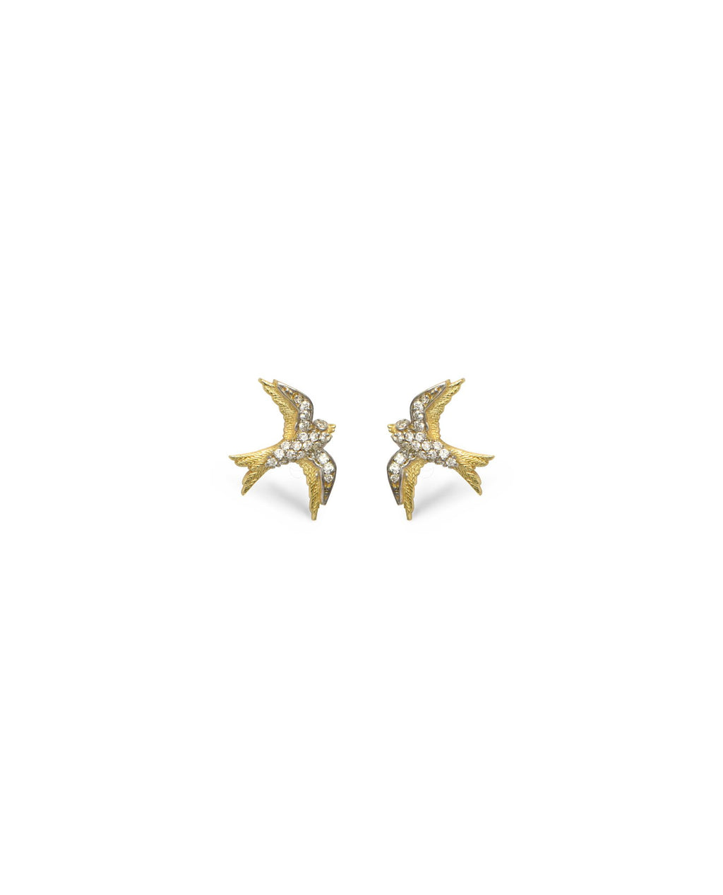 Swallow Bird 14K Gold Studs w. Diamonds